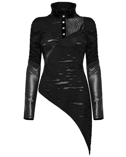 WT-811TCF Womens Gothic Apocalyptic Cyberpunk Broken Knit Hybrid Top