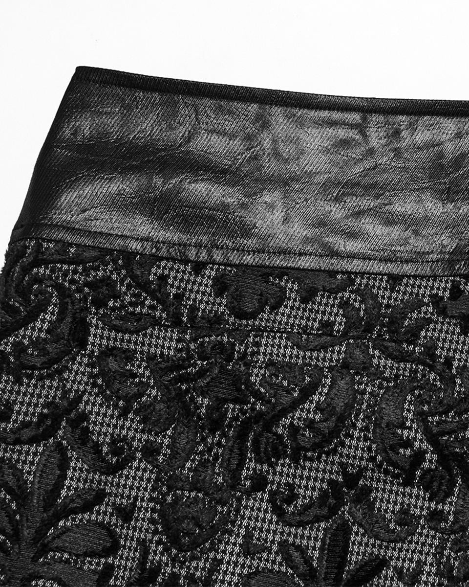 WK-725XCM-BKWHM Mens Gothic Aristocrat Embroidered Damask Houndstooth Dress Pants