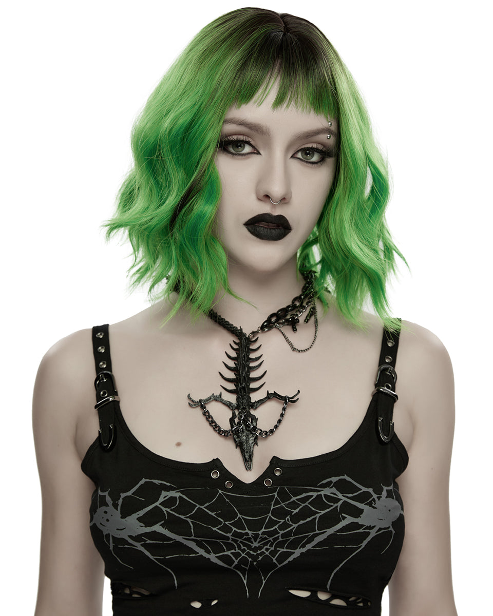 WS-886LHF Womens Apocalyptic Gothic Dragon Bone Skull Necklace