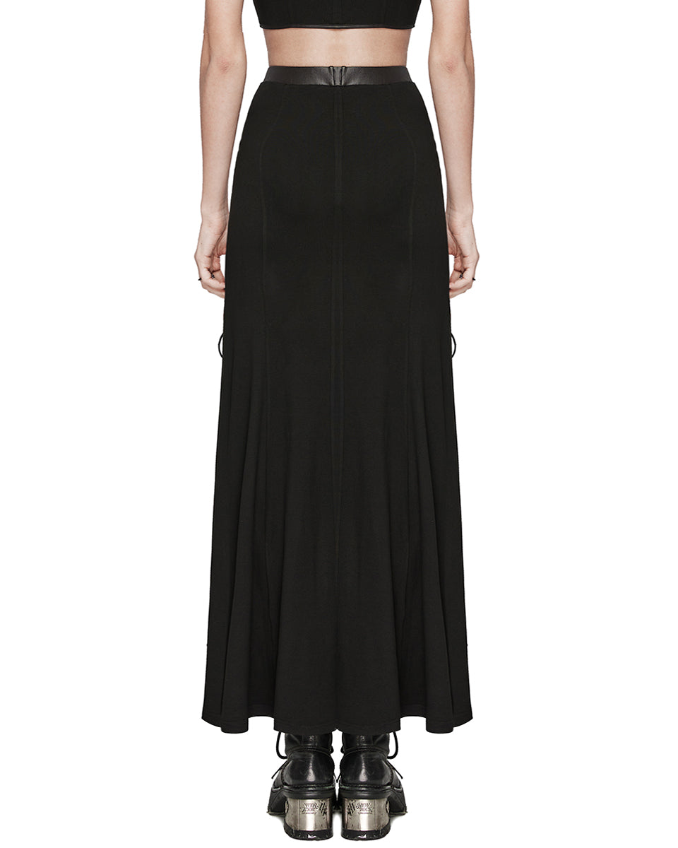 WQ-696BQF-BKF Daily Life Long Gothic Techwear Side-Split Lacing Maxi Skirt