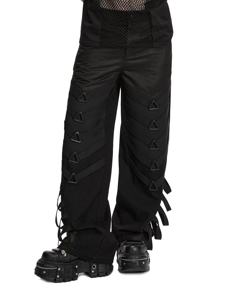 PR-WK-796XCM-BKM Mens Dark Gothic Cyberpunk Wide-Leg Strapping Pants