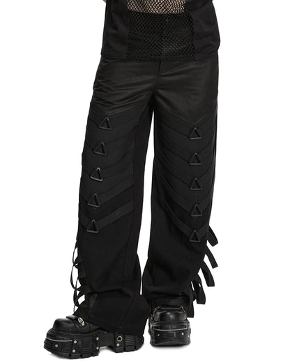 PR-WK-796XCM-BKM Mens Dark Gothic Cyberpunk Wide-Leg Strapping Pants
