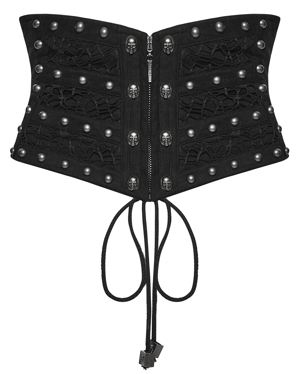 WS-782YDF Womens Apocalyptic Gothic Skull Studded Webbing Waist Cincher Corset Belt