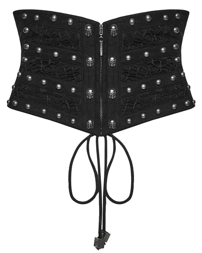 WS-782YDF Womens Apocalyptic Gothic Skull Studded Webbing Waist Cincher Corset Belt