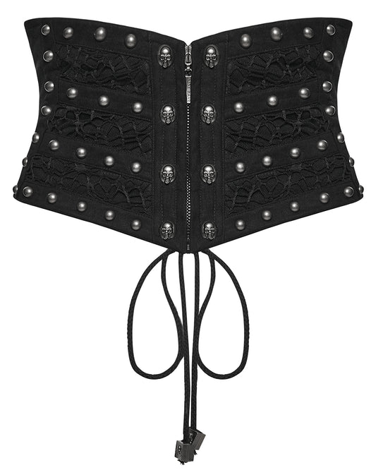 WS-782YDF Womens Apocalyptic Gothic Skull Studded Webbing Waist Cincher Corset Belt