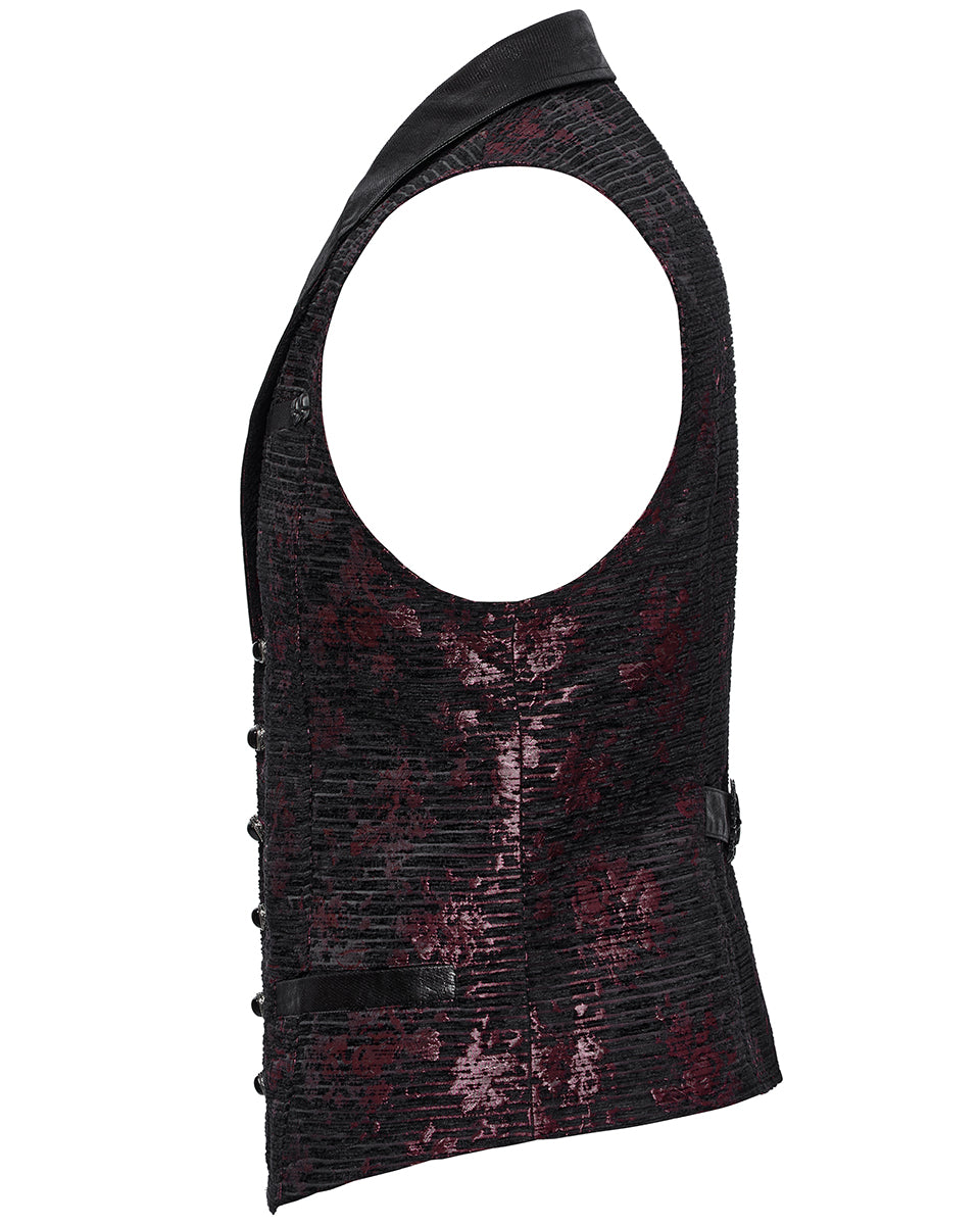 WY-1698MJM Mens Dark Gothic Jacquard Waistcoat Vest - Red & Black