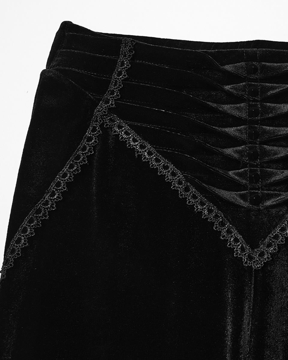WK-745XCF-BKF Womens Gothic Velvet & Lace Flared Leggings
