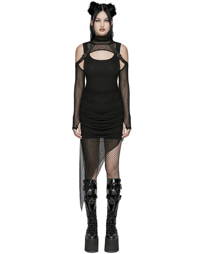 WQ-768LQF Womens Apocalyptic Wasteland Gothic Asymmetric 2 Piece Hooded Dress