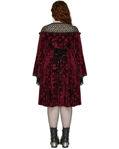 DQ-733LQF Plus Size Womens Gothic Night Rose Dress - Red Velvet