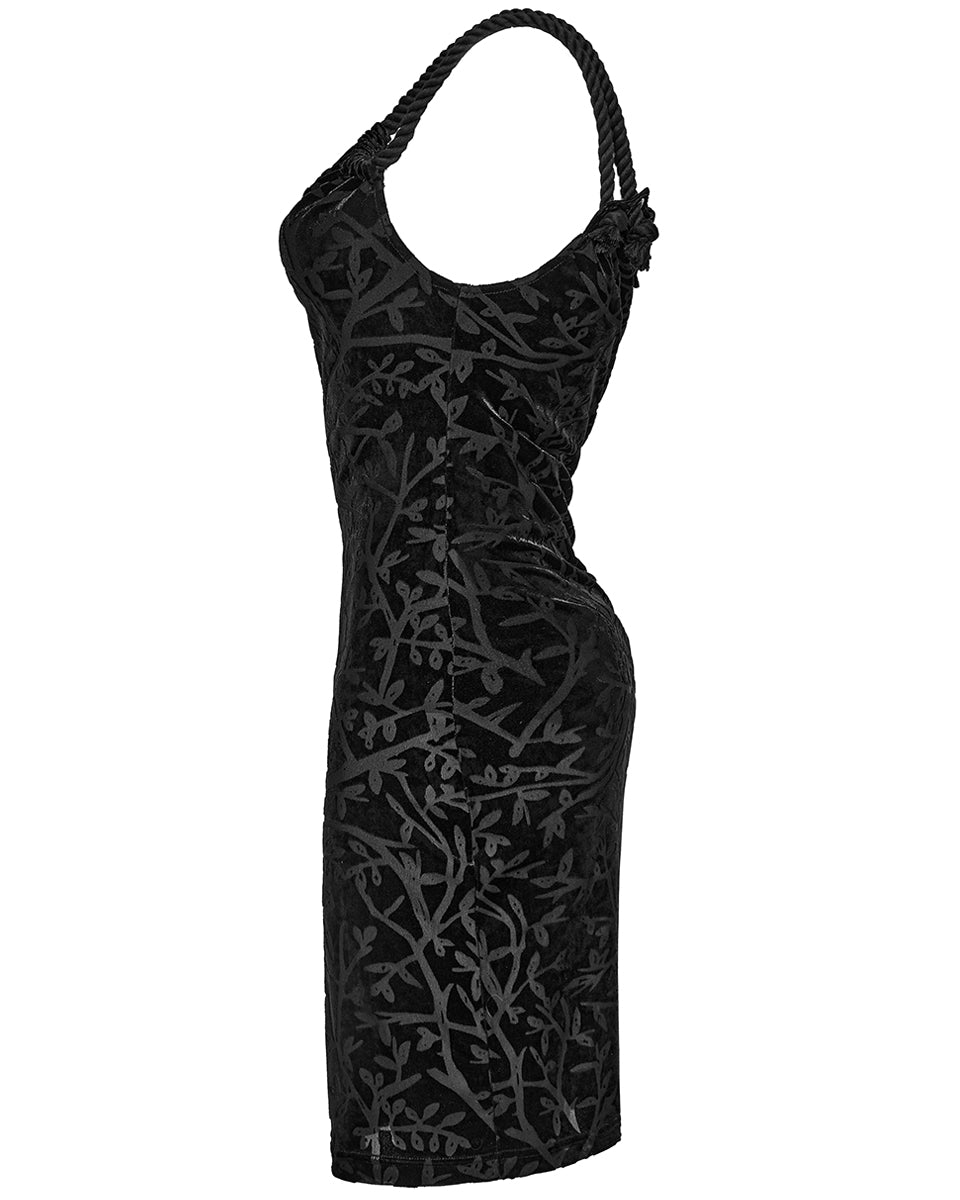 OQ-675LQF-BKF Daily Life Devore Velvet Gothic Slip Dress