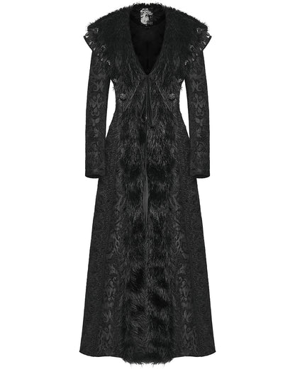 WY-1808XCF Womens Long Gothic Aristocrat Jacquard & Faux Fur Winter Coat