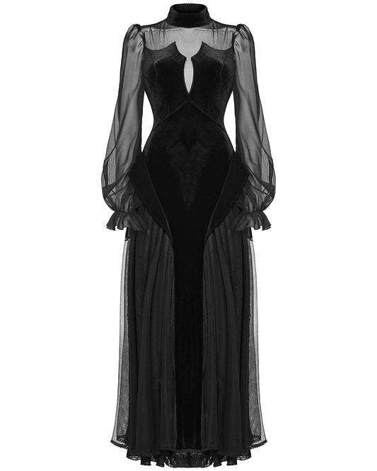 WQ-669LQF Womens Long Gothic Bat Wing Velvet Maxi Dress