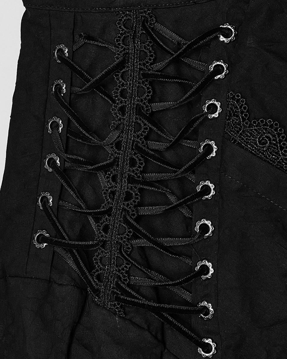 PR-Y1463-BKM Mens Gothic Vampire Pleated Chiffon Lacing Dress Shirt