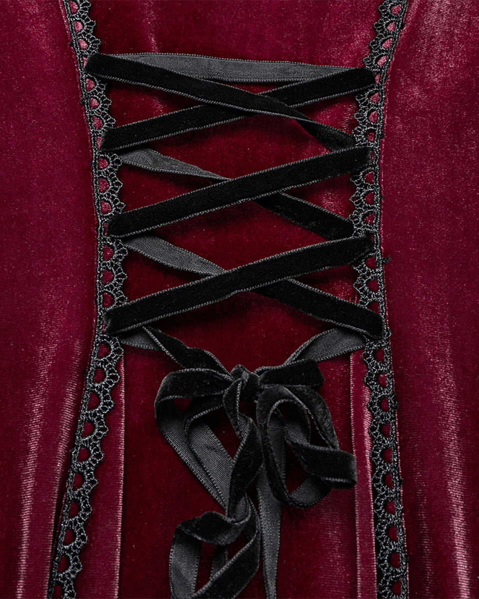 OQ-850LQF Daily Life Womens Long Gothic Velvet Applique Maxi Dress - Red