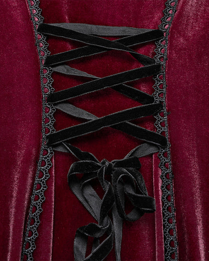 OQ-850LQF Daily Life Womens Long Gothic Velvet Applique Maxi Dress - Red