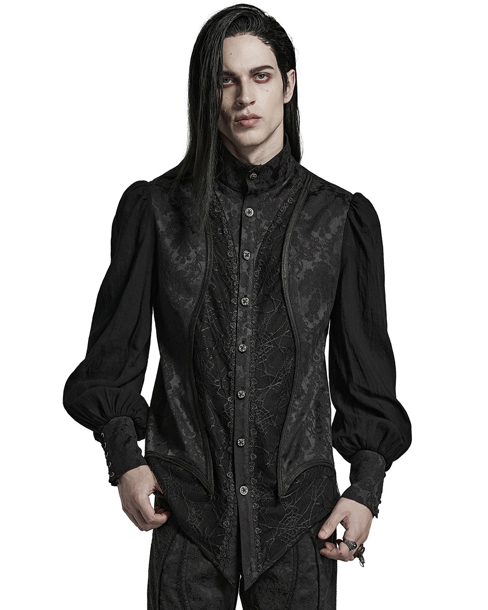 PR-Y1483-BKM Mens Sinisteria Gothic Jacquard & Spider Web Dress Shirt ...