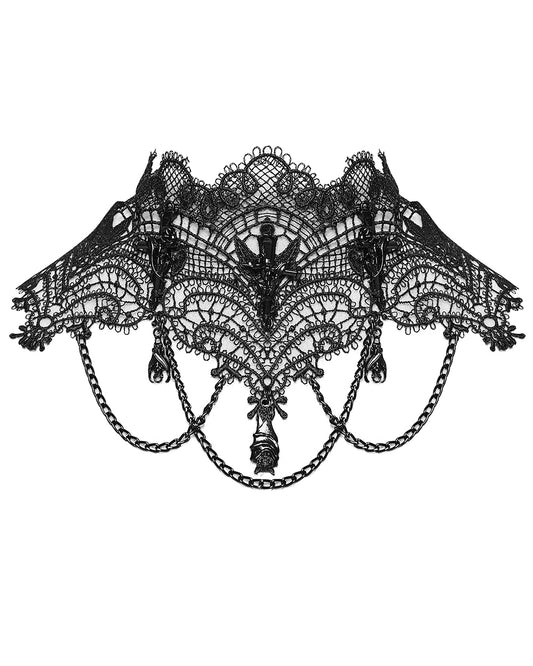 Womens Dark Gothic Chained Lace Hanging Bats Necklace
