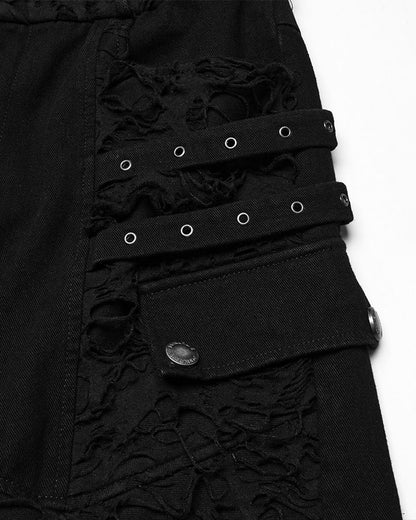 WK-707XCM-BKM Mens Apocalptic Gothic Studded Shredded Mesh Inset Pants
