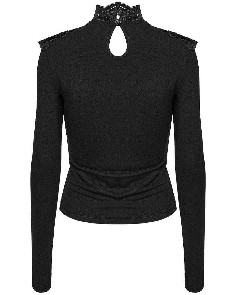 OT-988TCF Daily Life Womens Elegant Gothic Swing Collar Lace Inset Top