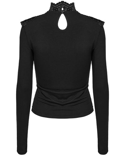 OT-988TCF Daily Life Womens Elegant Gothic Swing Collar Lace Inset Top