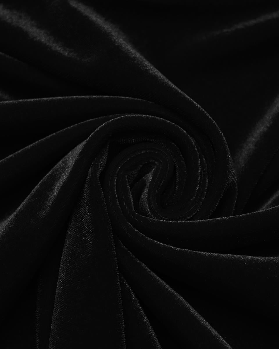 WQ-876BQF Womens Baroque Gothic Rose Embroidered Velvet Fishtail Skirt - Black