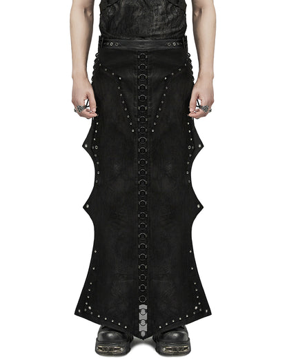 WQ-737BQM-BKM Mens Long Apocalyptic CyberPunk Mesh Contrast Kilt Skirt