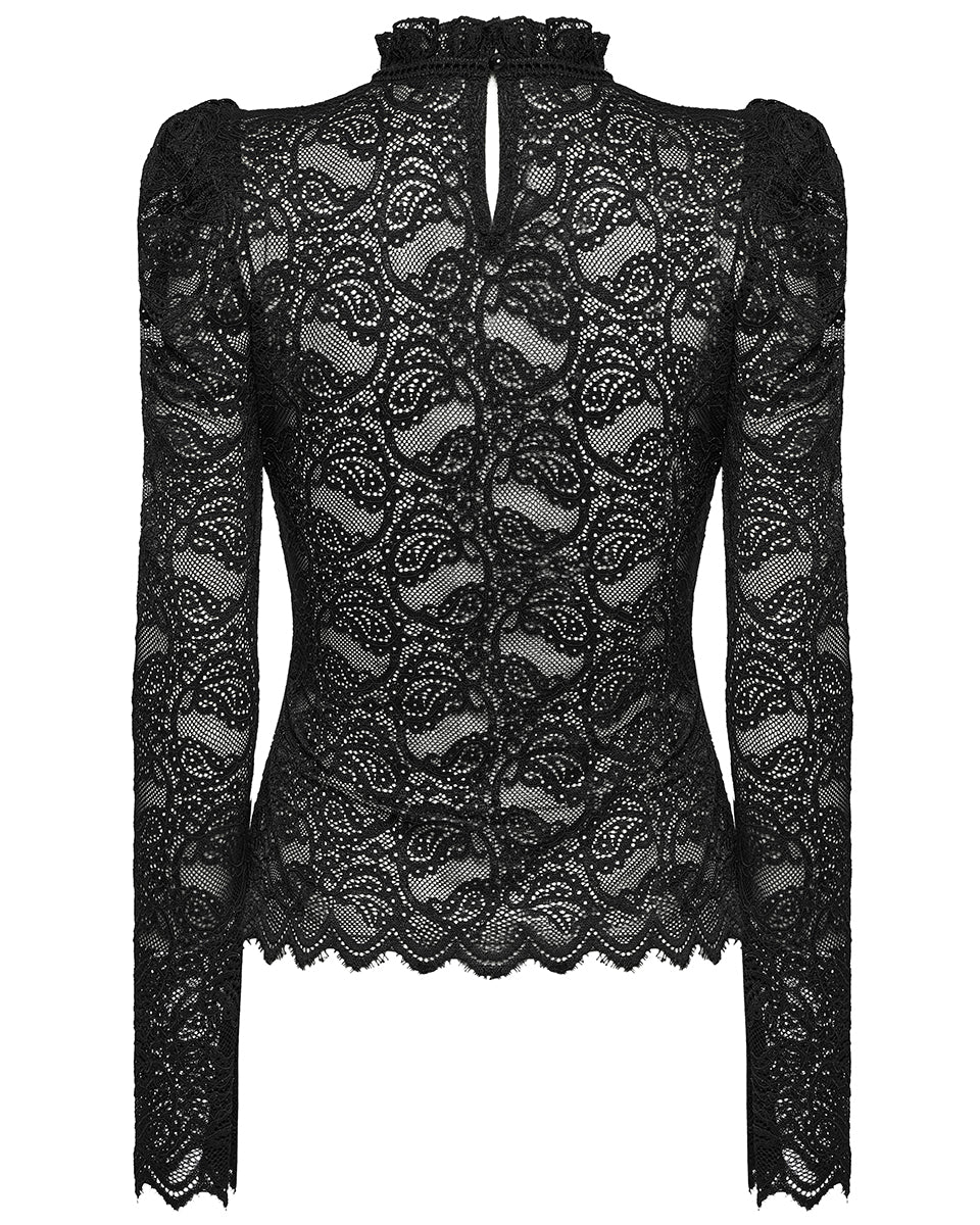 OT-963TCF Daily Life Victorian Gothic Floral Lace Fitted Blouse Top