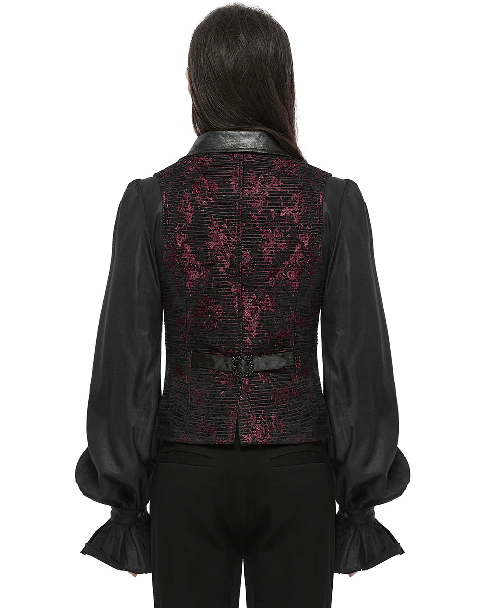 WY-1698MJM Mens Dark Gothic Jacquard Waistcoat Vest - Red & Black