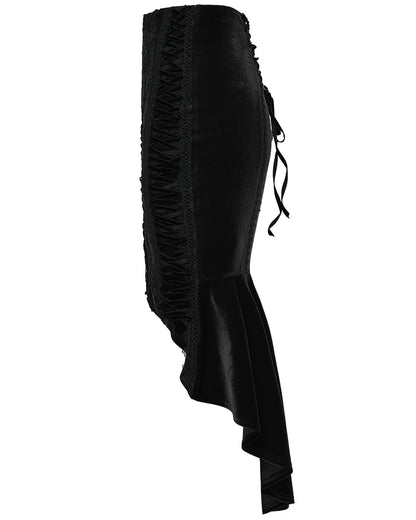 WQ-876BQF Womens Baroque Gothic Rose Embroidered Velvet Fishtail Skirt - Black