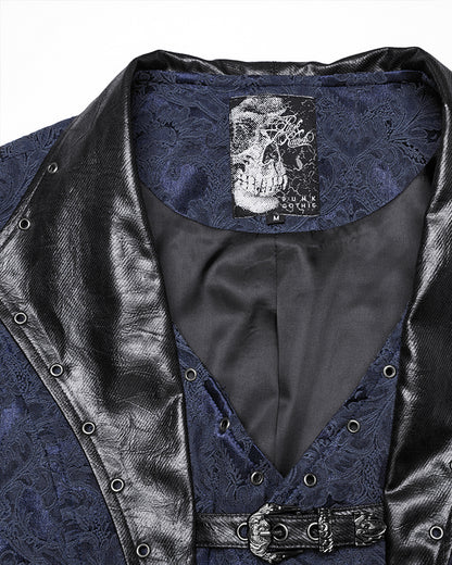 WY-1765MJM Mens Dark Victorian Gothic Damask Jacquard Waistcoat Vest - Blue