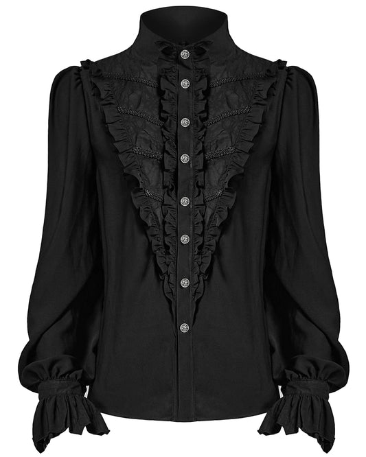 PR-Y1486-BKM Mens Gothic Regency Chiffon Ruffle Dress Shirt