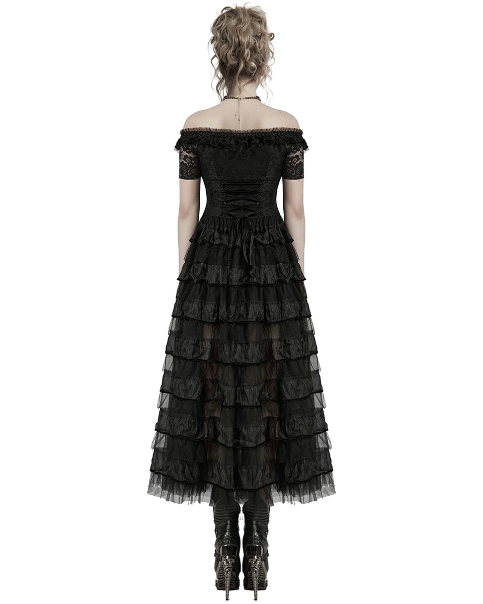 WQ-754LQF-BKF Womens Long Gothic Steampunk Cameo Prom Wedding Dress