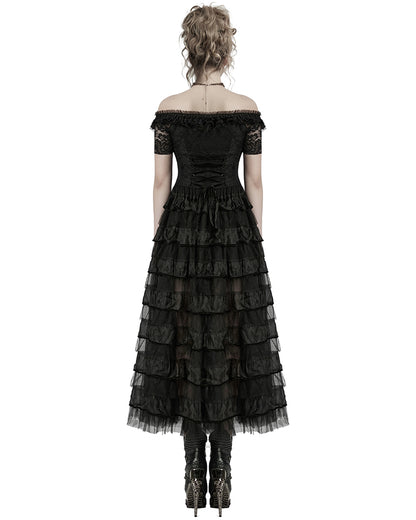 WQ-754LQF-BKF Womens Long Gothic Steampunk Cameo Prom Wedding Dress