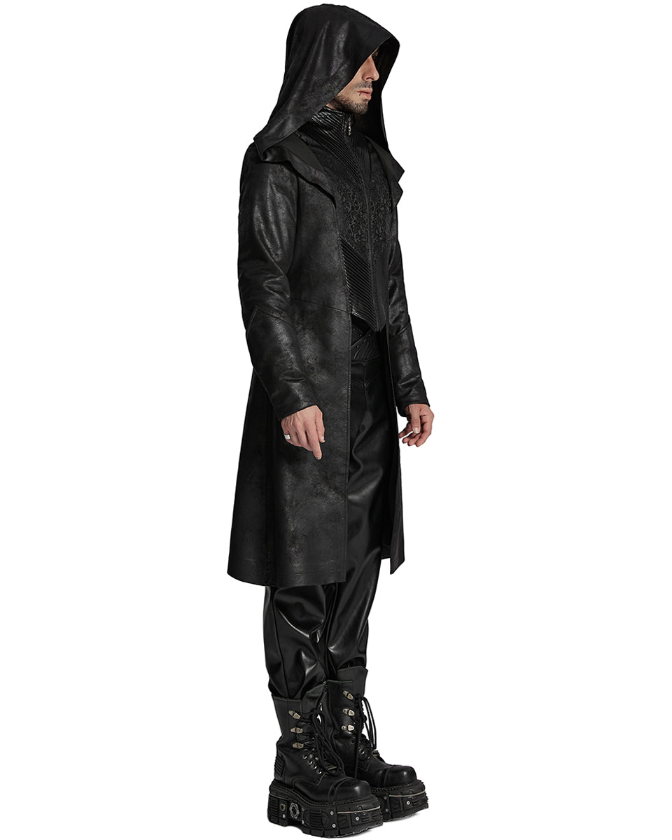 WY-1695XCM-BKM Mens Cyberpunk Apocalptic Gothic Hooded Techwear Coat