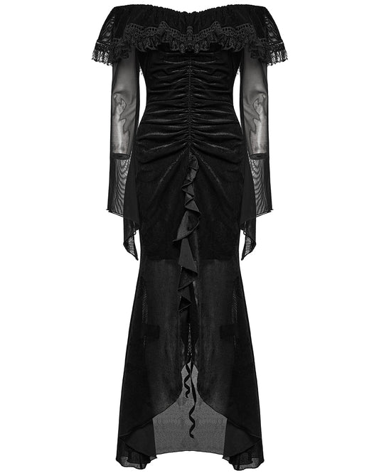 OQ-786LQF Daily Life Gothic Velvet Mesh Ruched Off-Shoulder Evening Dress