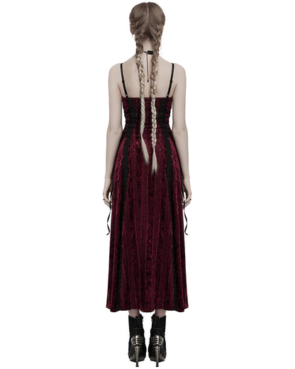 OQ-856LQF Daily Life Womens Long Gothic Crushed Velvet Applique Maxi Dress - Red