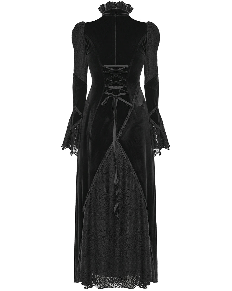 PR-WQ-661LQF-BKF Womens Victorian Gothic Velvet & Lace Mourning Dress