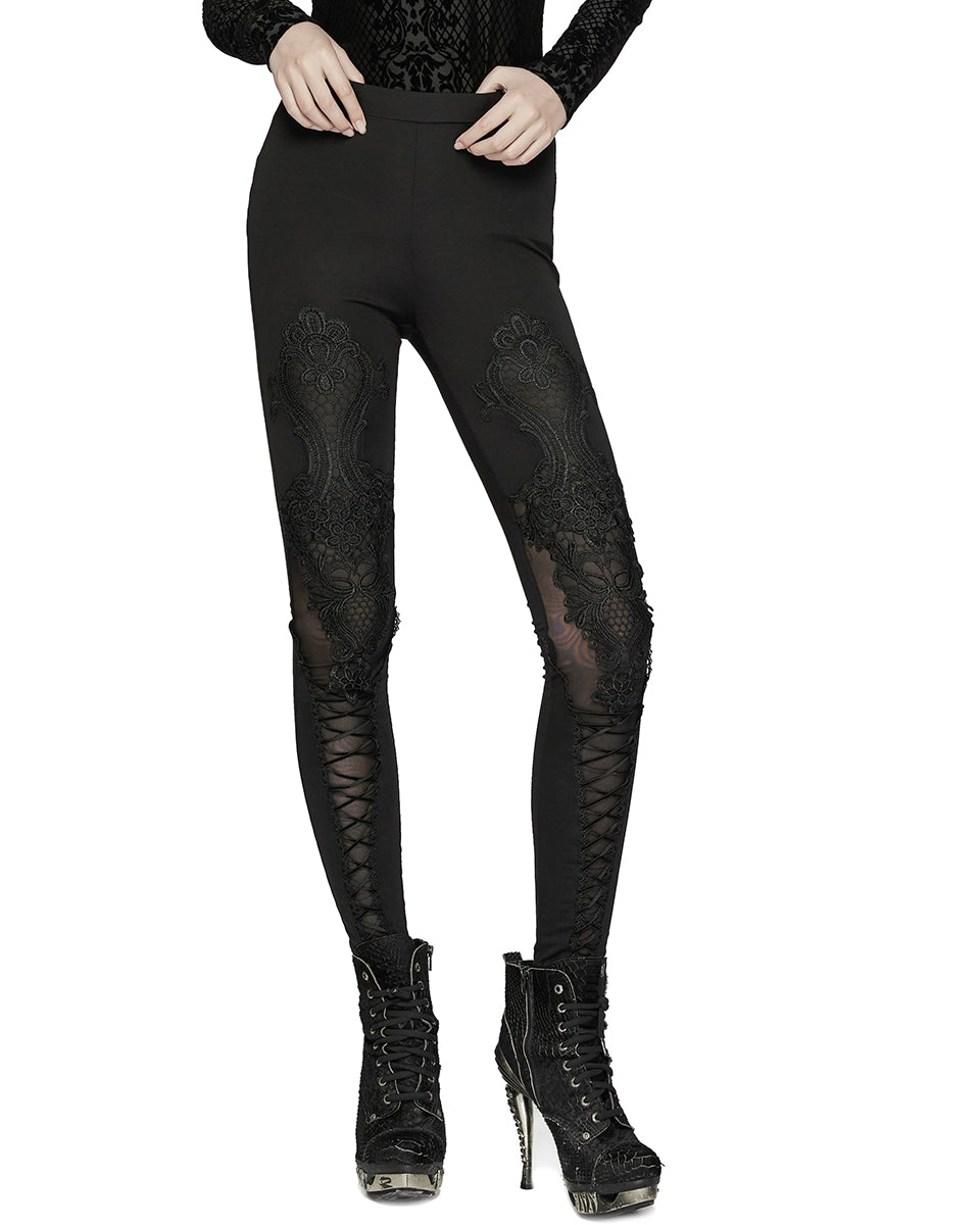 WK-653DDF Womens Gothic Embroidered Lacing Leggings