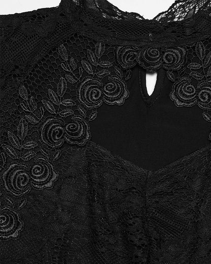 PR-OPT-989TDF-BKF Womens Elegant Gothic Lace Overlayer Applique T-Shirt Top