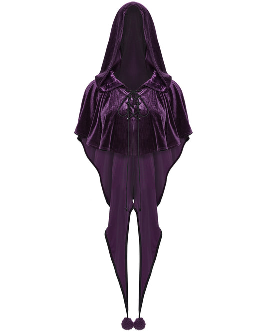 OPY-444DQF Daily Life Womens Velvet Gothic Lolita Hooded Split Tails Bolero Cape - Purple