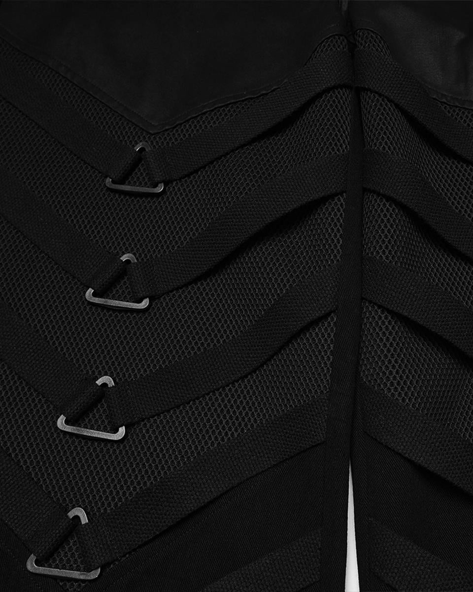 PR-WK-796XCM-BKM Mens Dark Gothic Cyberpunk Wide-Leg Strapping Pants