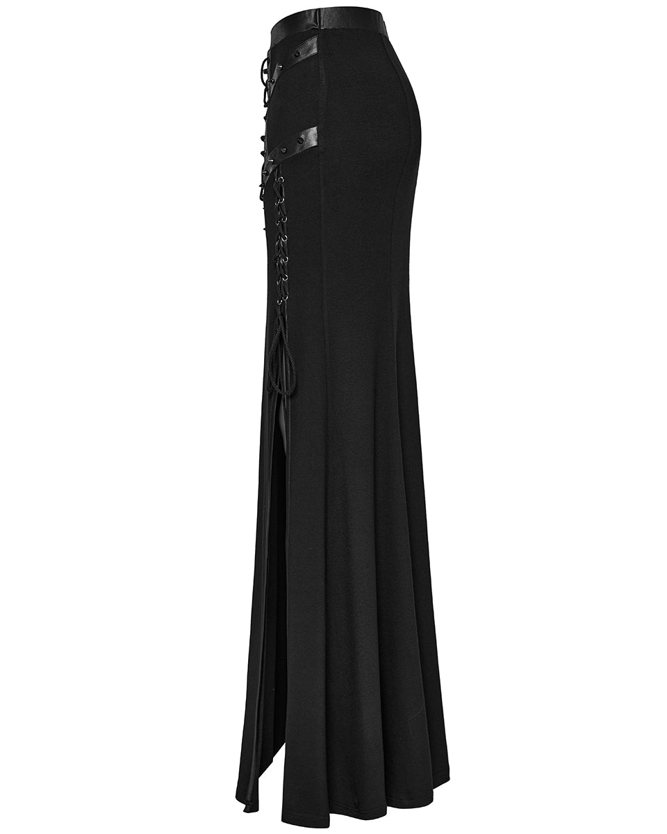 WQ-696BQF-BKF Daily Life Long Gothic Techwear Side-Split Lacing Maxi Skirt