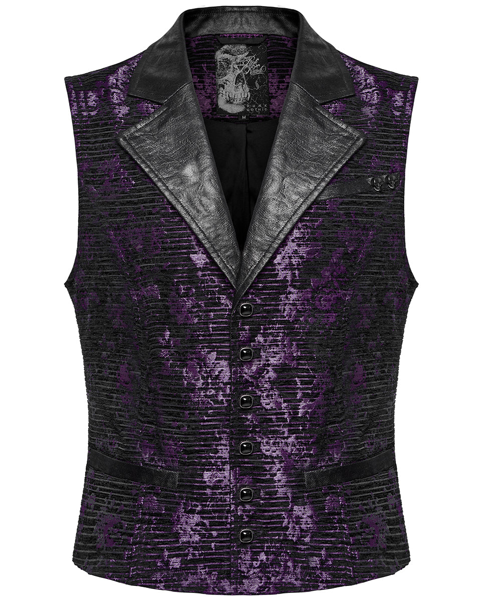 WY-1698MJM Mens Dark Gothic Jacquard Waistcoat Vest - Purple & Black