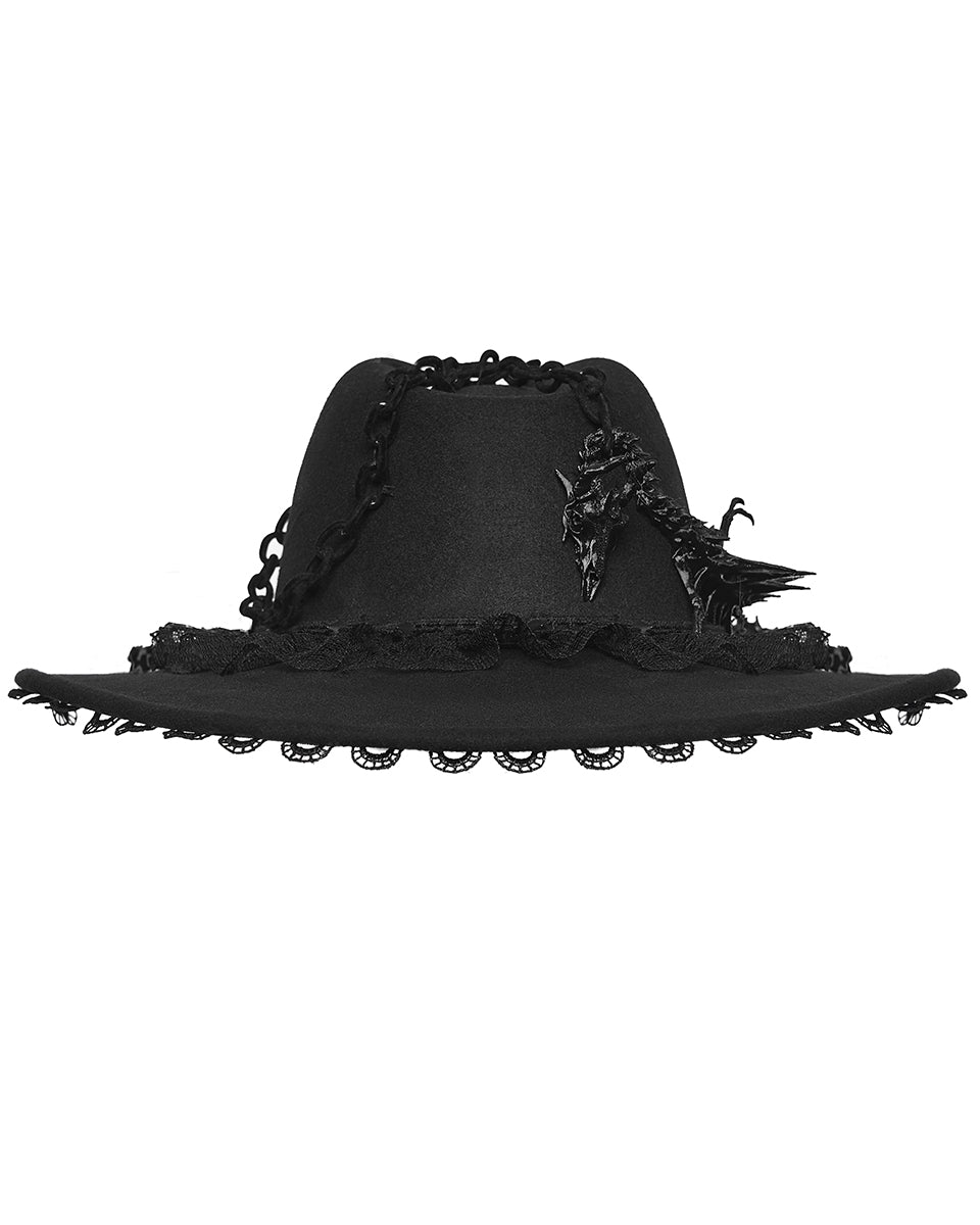 WS-821MZ Womens Gothic Dragon Spine Chained Wide Brim Hat