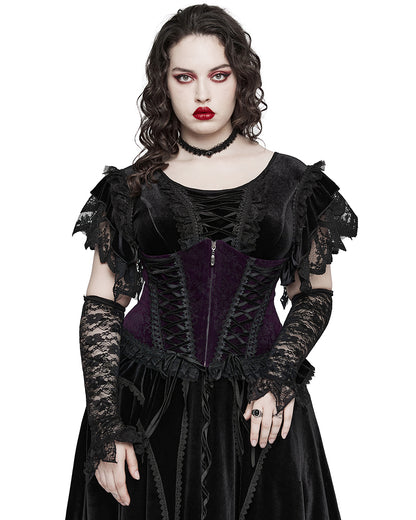 PR-DS-564YDF-BKVIF Gothic Victorian Damask Cincher Corset - Extended Size Range - Purple Velvet