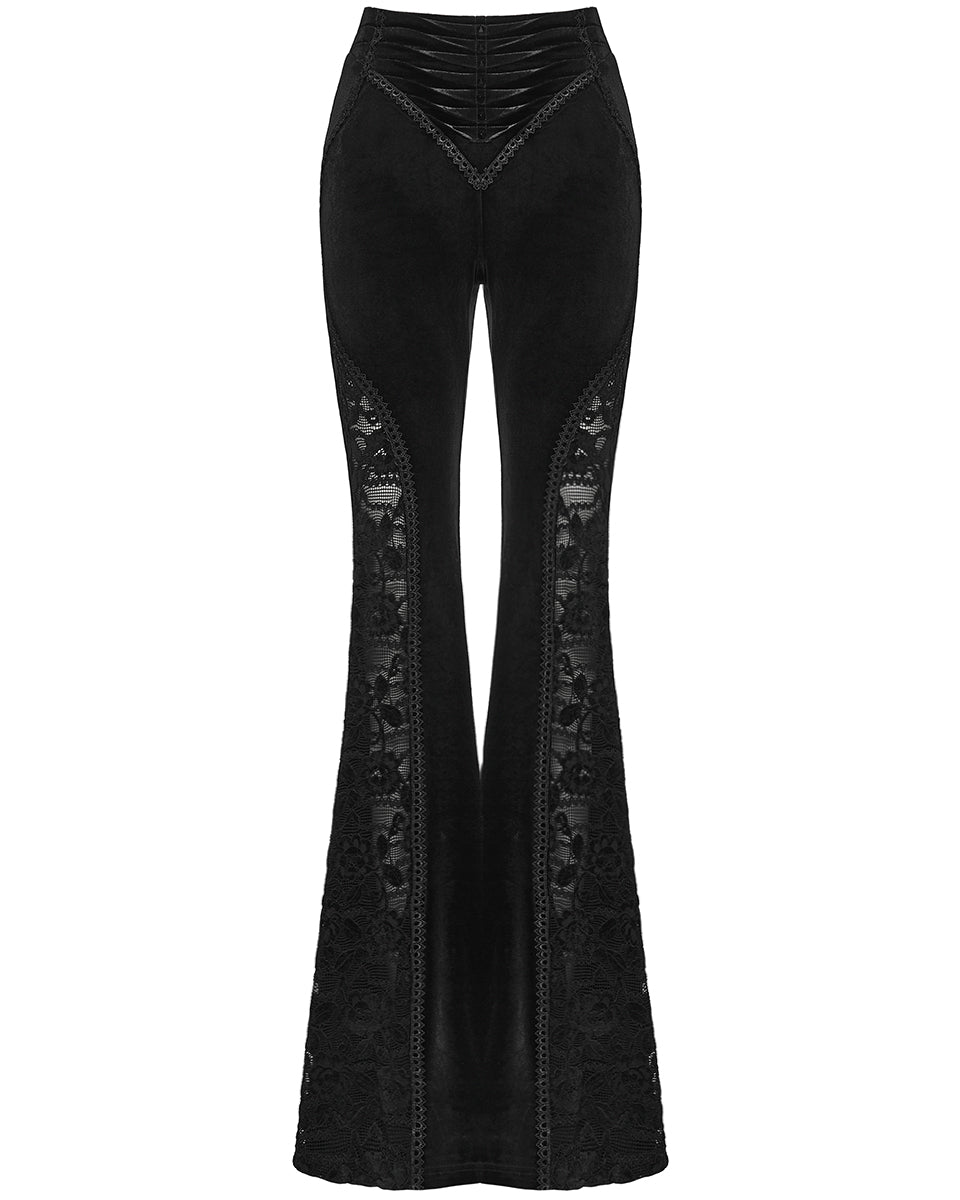 WK-745XCF-BKF Womens Gothic Velvet & Lace Flared Leggings