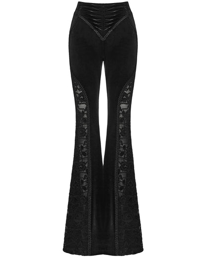 WK-745XCF-BKF Womens Gothic Velvet & Lace Flared Leggings