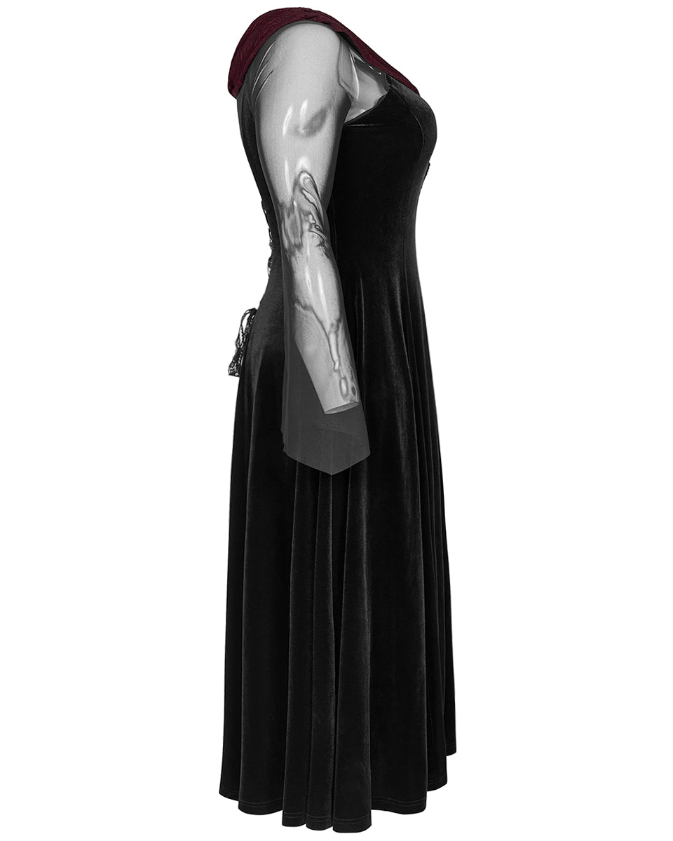 DQ-511 Plus Size Womens Gothic Witch Off Shoulder Velvet Maxi Dress - Punk Rave DQ-511 Plus Size Womens Gothic Witch Off Shoulder Velvet Maxi Dress - Punk Rave