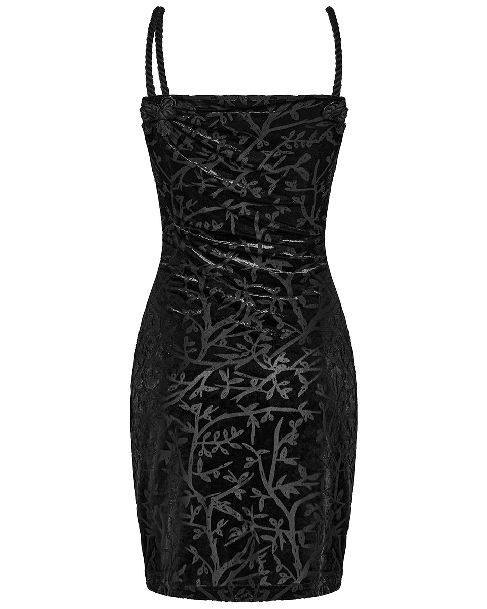 OQ-675LQF-BKF Daily Life Devore Velvet Gothic Slip Dress