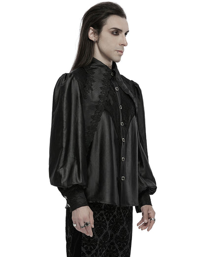 WY-1675CCM Mens Baroque Gothic Dandy Layered Poet Shirt - Black